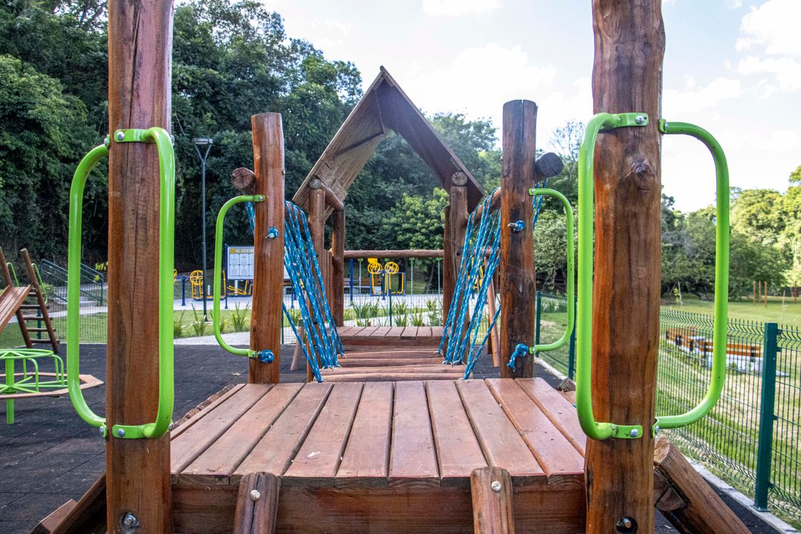 Finished wooden playground structure ready for use